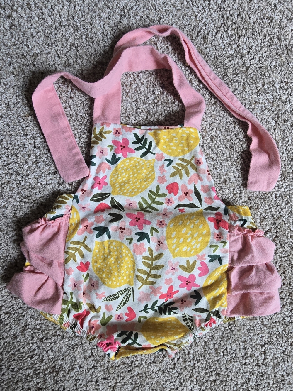 Pink & Yellow Lemon Print Girls' One-Piece Romper